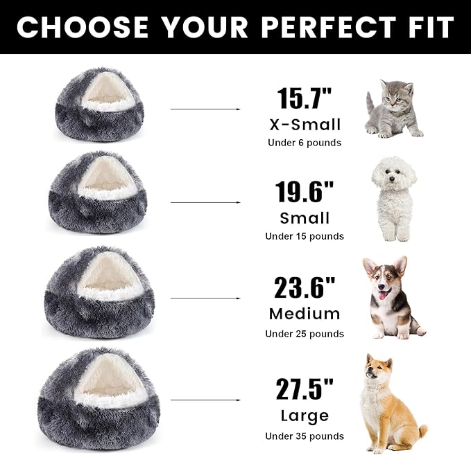 NOYAL Round Hooded Donut Dog Bed for Small & Medium Pets - Plush Fluffy Anti-Anxiety Cat Cave Bed with Cover