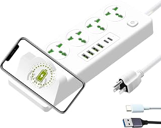 Universal Power Strip with 4 AC Outlets, 4*USB-A & 2*USB-C Ports, Fast Wireless Charging Stand, Surge Protector Extension Cord, Overload Protection Multi-Device Charging Station for Home & Office - Image 1