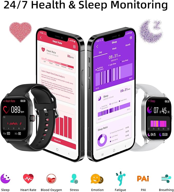 Smart Watch with Built-in GPS, 1.96" HD Display, Answer/Make Calls, 100+ Sport Modes, Heart Rate/Sleep/SpO2 Monitor, Fitness Activity Tracker for Android and iPhone, for women men (Gray, 1.96")