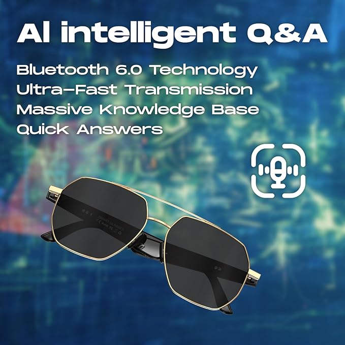 AI Translator Aviator Smart Glasses—Hands-Free Voice Translation in 164 Languages,Bluetooth Audio&Voice Assistant,UV400 Classic Sunglasses,IP67 Waterproof Smart Eyewear for Travel
