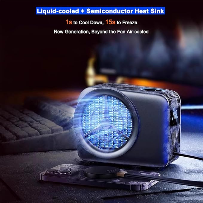 Phone Cooler for Gaming, Live Streaming, Freeze in 15s, 48W Magnetic Cellphone Cooler with Low Noise Liquid Cooling Radiator for iPhone MagSafe Series/Android/iPad/Tablet, Beyond Phone Fan