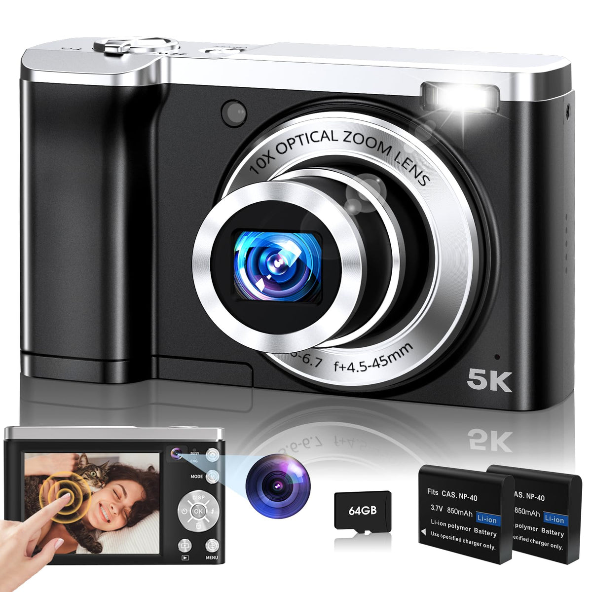 5K Digital Camera 56MP Cameras for Photography Autofocus,10X Optical Zoom