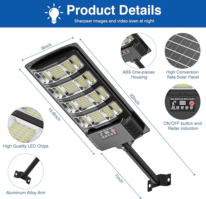 Solar Street Lights Outdoor Waterproof , 52000LM 320° Angle Flood light,5730 LED Solar Parking Light with Motion Sensor and Remote Control for Outdoor, Streets, Courtyards,Parking Garages,-4Pack