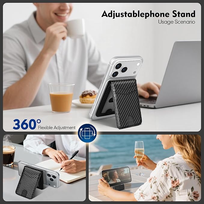 Compatible with Magsafe Case with Card Holder for Men Women Magnetic Ultra-Thin Wallet Bracket Adjustable Bracket for iPhone 17/16/15/14/13/12 Pro/Pro Max/PlusSeries,Carbon Black