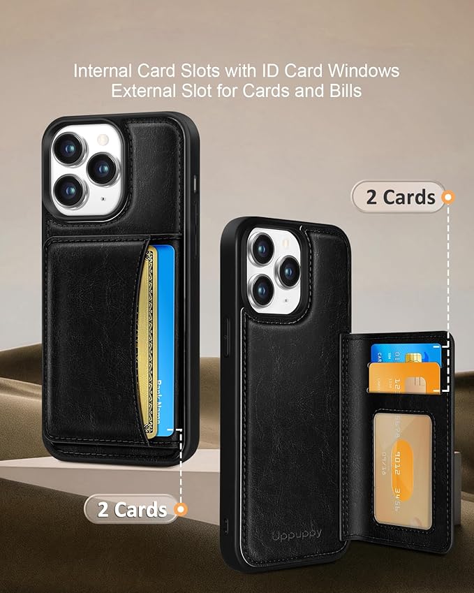 for iPhone 11 Pro Max Case with Wallet - Fits 4 Card Slots, Compatible with MagSafe for Women Men Durable PU Leather Credit Card Holder Kickstand Phone Cover for Apple 11 Promax, Black