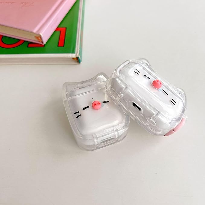 Transparent Clear Earphone Case for AirPods Pro 3 2025, Cute Lovely Cat Face Soft TPU Silicone Case, Kitty AirPods Pro 3 Cover Protective Skin Shockproof Protector for iPod Earbuds -Piggy