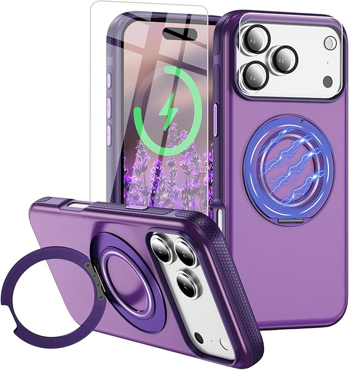 for iPhone 17 Pro Max Case [Compatible with Magsafe] [15 FT Military Grade Drop Protection] with Screen Protector & Lens Protector,Shockproof Kickstand Phone Case for iPhone 17 Pro Max(Purple)