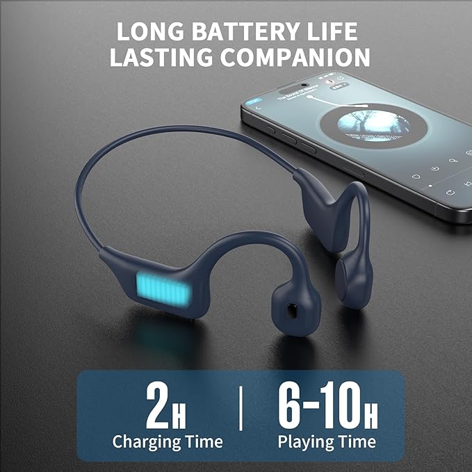 Bone Conduction Headphones, Open Ear Headphones Wireless Bluetooth 5.4 with Mic, 6-10H Long Life Waterproof Sport Headset(Blue,2026 NEW)