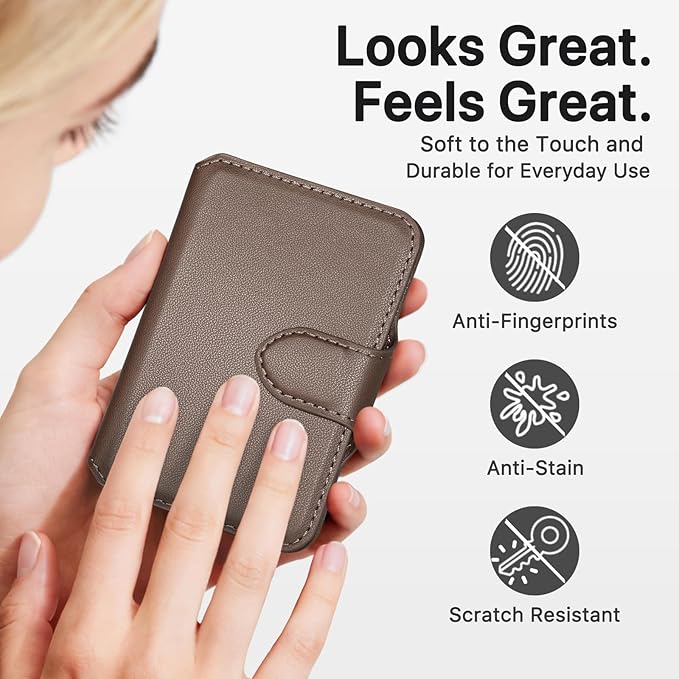 for MagSafe Wallet, Magnetic Phone Wallet RFID Blocking, Slim 5-8 Card Holder with Cash Slot & Clear ID Window, Minimalist Mag Safe Wallets for iPhone 17/16/15/14/13/12 Series, Mocha Brown