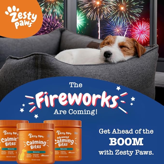 Zesty Paws Calming Chews for Dogs - for Everyday Stress, Relaxation, Composure, and Separation Bison 90 Count