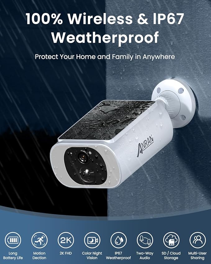 ANRAN 2K Solar Security Cameras Wireless Outdoor 4 Pack – Human Detection, Color Night Vision & Spotlight