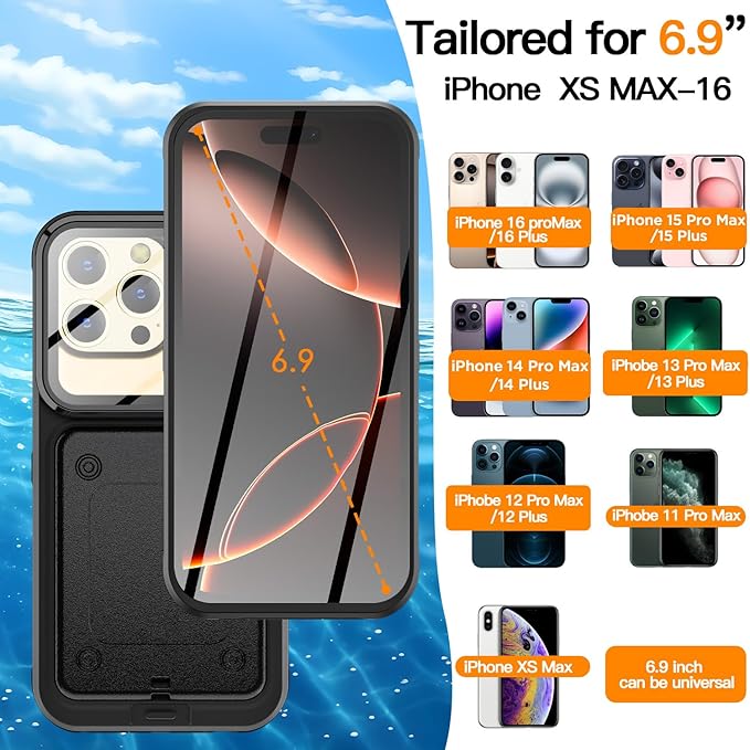 AICase Waterproof Phone Case,Universal Self-Check Function Underwater Pouch Dry Bag Beach Floating Shower Snorkeling for 16promax/16plus/15promax/15plus/14promax/14plus/13promax/12promax for 6.9"