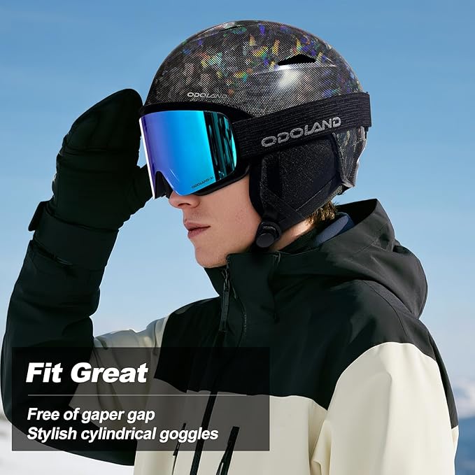 Odoland Ski Helmet, Snowboard Helmet with Ski Goggles for Adults and Youth, Audio Compatible, Shockproof, Windproof, Safety Snow Sports Helmet and Protective Glasses for Men Women