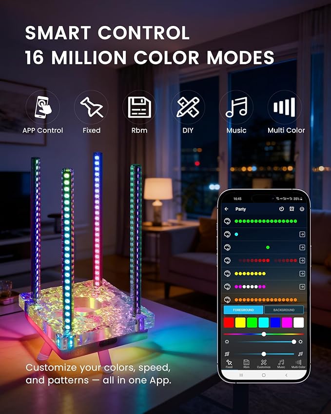 Music Sync RGB Table Lamp with Acrylic Platform, Sound Reactive LED Ambient Light for Gaming Rooms, Parties & Desk Setup (Orange)