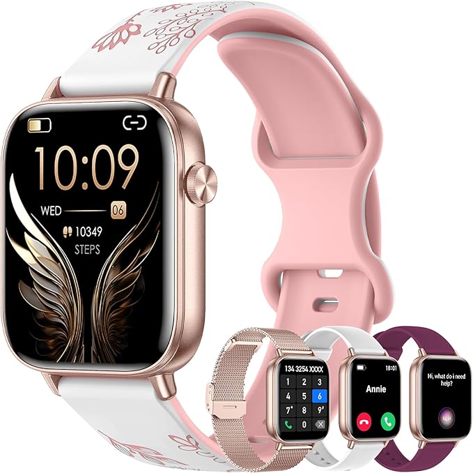 Smart Watch for Women (Answer/Make Calls),1.83" Touch Screen Fitness Tracker with 4 Bands, Heart Rate/Sleep/Step Tracking, 100+ Sports Modes Smartwatches for Android iOS (Rose Gold)