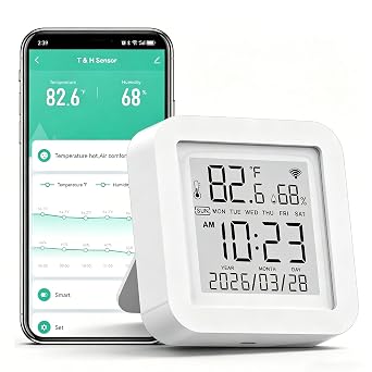 Smart Temperature Humidity Monitor: WiFi Thermometer Hygrometer, App Alerts