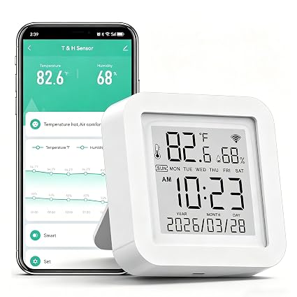 Smart Temperature Humidity Monitor: WiFi Thermometer Hygrometer, App Alerts