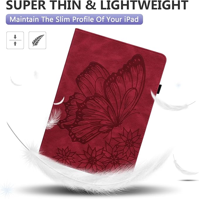 Dteck for Fire Max 11 (13th Generation) Tablet Case 11" 2023, PU Leather Protective Fold Stand Case with Adjustable Viewing Angles, 4 Card Slots, Cute Butterfly Lightweight Slim Thin Folio Case, Red