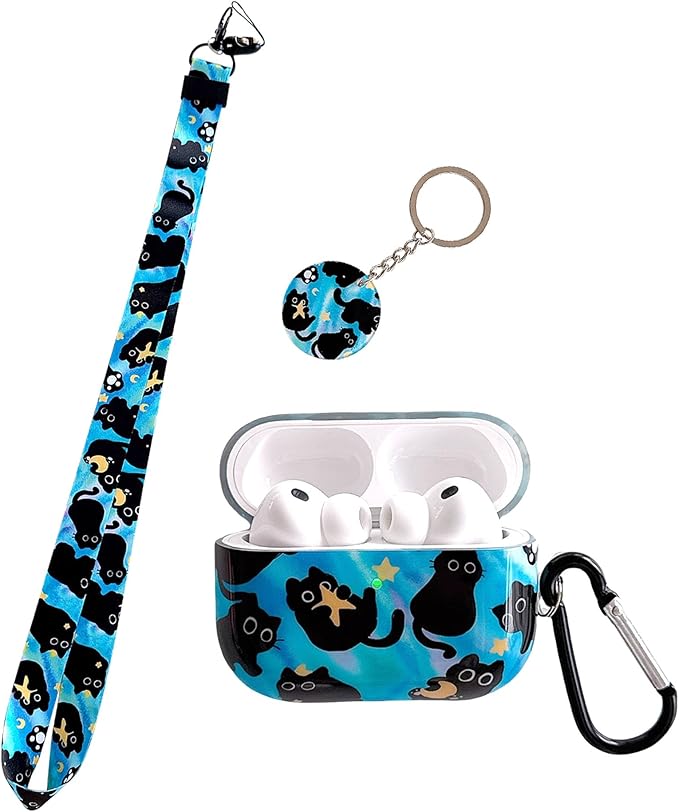 Cute Cat Design Air Pod Pro 3 Generation Case（2025） with Cat Lanyard Keychain，Unique IMD Process TPU Soft Pro 3 Case