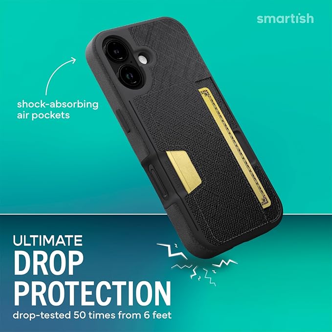 Smartish® iPhone 17 Wallet Case + Phone Wristlet - [Slim + Protective] Phone Case Credit Card Holder + Detachable Wrist Strap Loop for Apple iPhone 17 - Black Tie Affair