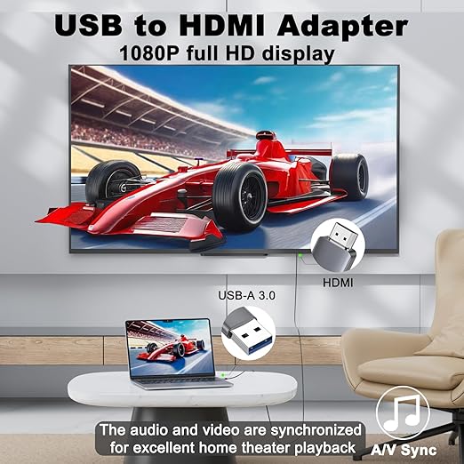 USB to HDMI Adapter Cable 10FT, 1080P 60Hz USB A 3.0 to HDMI Adapter for Monitor, TV, Projector, Compatible with Mac OS Windows 7/8/10/11 - Requires Driver Installation