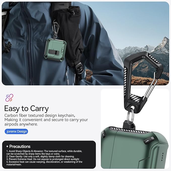 for AirPods 4 Case (2024) with Phone Stand,（with Automatic Snap Switch） Carbon Fiber Design Protection Cover with Cleaning Pen,Light Green