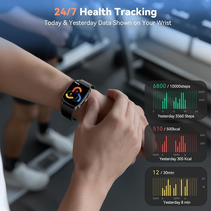 Pedometer Watch for Men Women Android & iPhone, 1.85" Retina Display with Answer/Make Calls, Smart Watch with Pedometer, Calories & Step Counter, Waterproof Heart Rate/Sleep/SpO2 Monitor