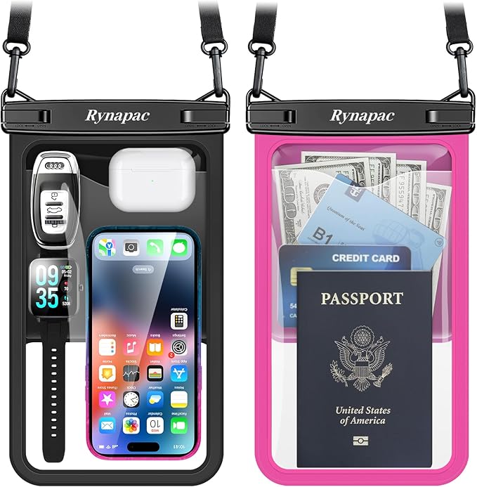 [Up to 10"] Large Waterproof Phone Pouch Bag - 2 Pack IPX8 Waterproof Phone Case for iPhone 17 16 15 Pro Max Galaxy S26 S25 Ultra, Touchscreen & Underwater Photography, Beach Cruise Travel Essentials