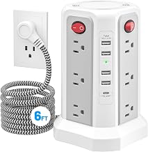 Power Strip Tower Surge Protector with PD20W USB C, 6FT Desktop Extension Cord Charging Station with 12 AC Multiple Outlets 5 USB Ports, Charger Tower Multiple Protections for Home Office Supplies - Image 1