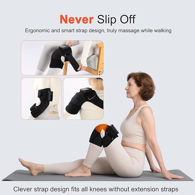 Knee Massager with Heat for Pain Relief V5.0[2025 Upgraded] - Electric Cordless Heated Knee Brace with 6 Heat Levels and 3 Vibration Massage Mode, for Men Women (Black, 2-Pack)