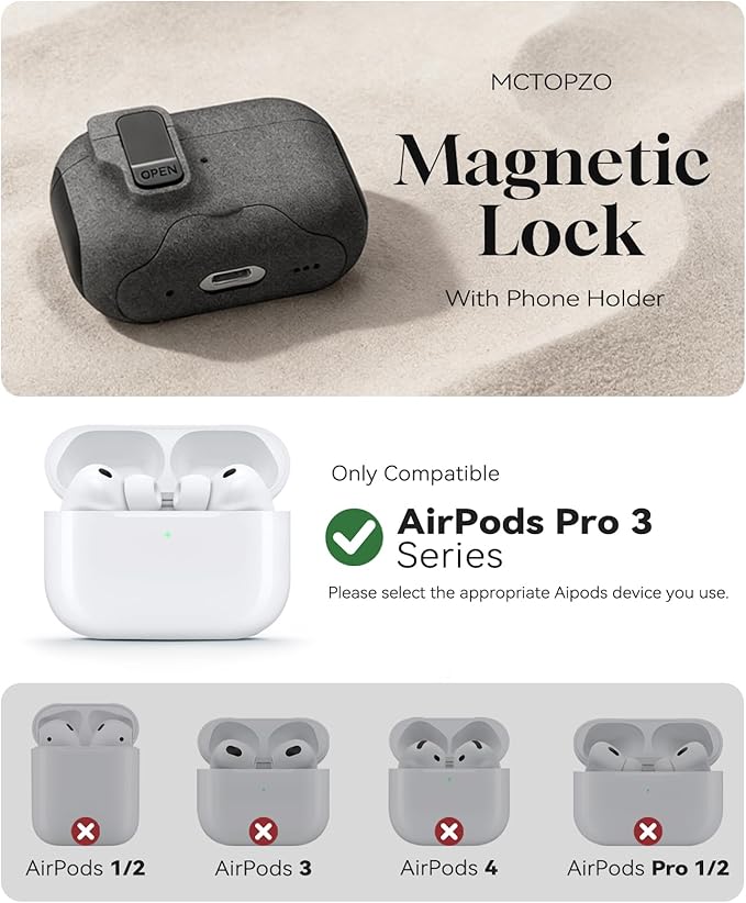 Compatible with AirPods Pro 3 2025 Case with Phone Stand & Cleaning Kit,Magnetic Automatic Lock Design Cover for Air pods Pro 3rd- (Sand Stone)