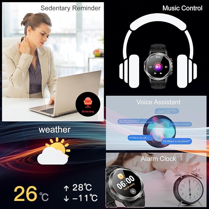 Smart Watch for Women Men, 1.43" AMOLED Smartwatch with Bluetooth Calling Heart Rate/Blood Oxygen/Sleep/Stress Monitoring Multi Sports Modes IP68 Waterproof (Black)