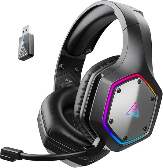 EKSA 2.4GHz Wireless Gaming Headset for PS5,PS4,PC,Switch,Mobile,Mac, Bluetooth Gaming Headphones with ENC Microphone, RGB, 20ms Latency, 120H Battery, 7.1 Surround Sound Headset, 3.5mm Audio Cable