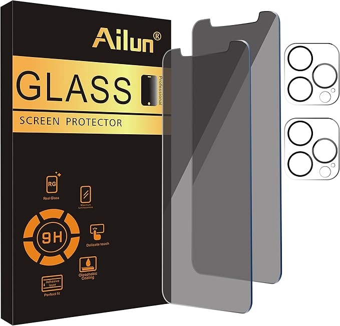 Ailun 2Pack Privacy Screen Protector for iPhone 11 Pro [5.8 inch] + 2 Pack Camera Lens Protector, Anti Spy Private Tempered Glass Film,[9H Hardness] - HD