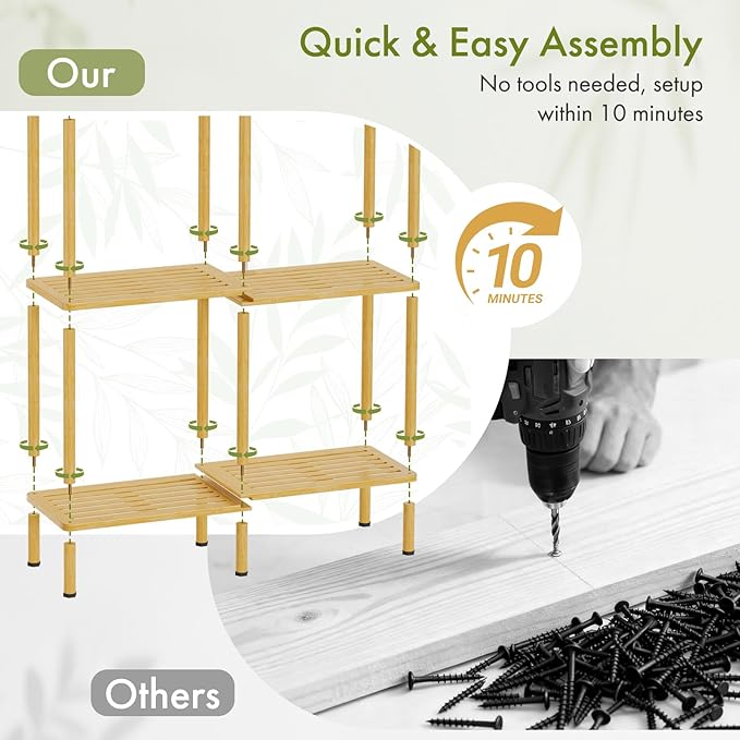 3 Tier Bookshelf, Wide Bookcase Shelf, Storage 6 Open Display Book Shelves, Bamboo Bookshelves Rustic Storage Organizer, Standing Shelf Unit for Living Room, Bedroom, Bathroom, Home Office
