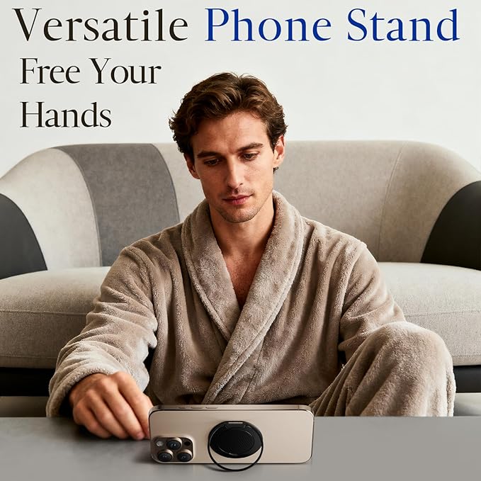 Magnetic Phone Ring Holder for MagSafe, Phone Grip, Compatible with iPhone 17 Pro Max 16 15 14 and Android, Phone Finger Ring Grip Stand for Men Women, Black