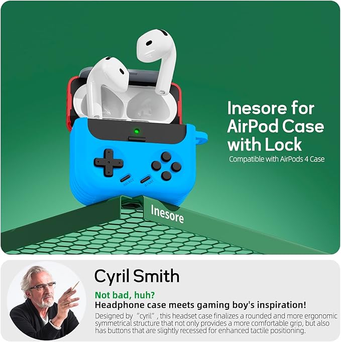 Inesore for Airpods 4 Case with Lock,Compatible with Airpods 4 with Active Noise Cancellation Cases,Classic Cool Funny Game Console Air pods4 Case Cover for Men Boy with Cleaner Kit(Red Blue) | with Locking, 2024, with Cleaner Kit, for Men Boy