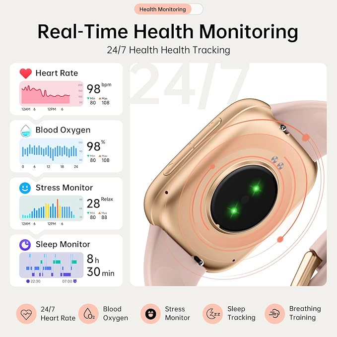Smart Watches for Women, 1.85" HD AMOLED Display, 2 Bands Included, Works with iPhone & Android, 12-Day Battery, 3ATM Waterproof, Bluetooth Call, Health & Fitness Tracker, Pink