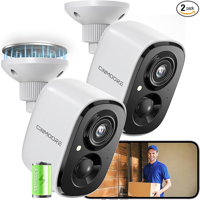 2 Pack 2.5K Security Camera Wireless Outdoor, 2.4G WiFi Battery Powered Outdoor Camera, Magnetic Mount Cameras for Home Security, Color Night Vision, Spotlight, Siren Alarm, 2-Way Talk