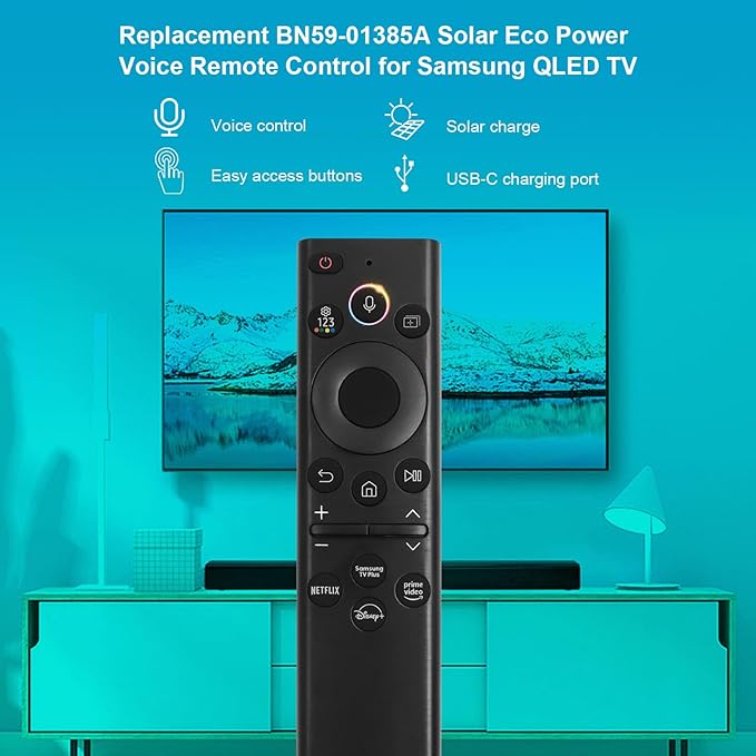 BN59-01385A Solar Voice Remote Replacement for Samsung Frame Smart TV Remote with Bluetooth Rechargeable Solar Cell, Compatible with Samsung 2021-2022 Neo LED 4K Ultra HD TV, 4 Shortcut Buttons, Black
