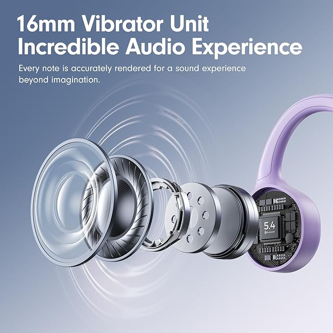 Bone Conduction Headphones,Open Ear Headphone Bluetooth5.4 with Mic,Wireless Headphone 10H Playtime, Waterproof Sport Headphones Suitable for Running,Cycling, Outdoor Sports Lilac