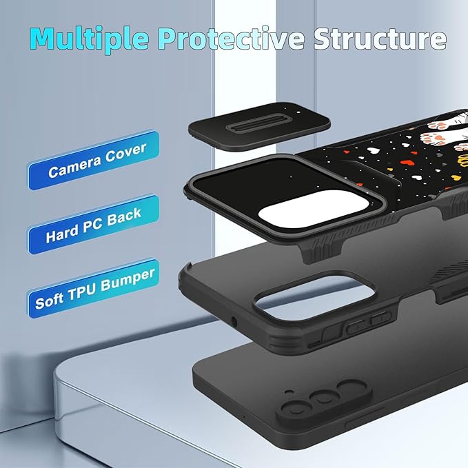 for Galaxy A17 5G Case Built in Slide Camera Lens Cover,Heavy Duty Shockproof Protection Dual Layer Case for Samsung Galaxy A17 5G 6.7" 2025,Cute Cat Paw Heart