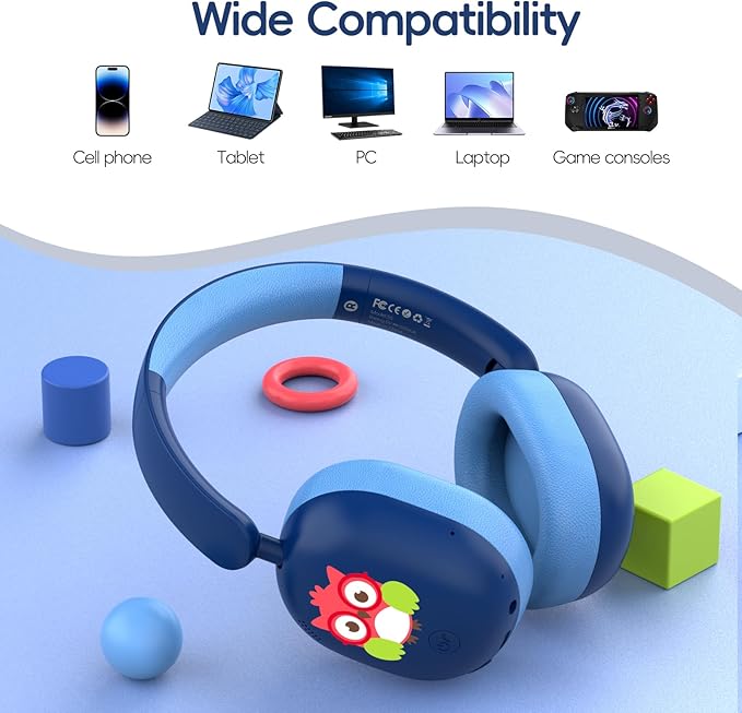 LOBKIN Kids Headphones Bluetooth 6.0,Over Ear Kids Headphones Wireless with Mic 55H Playtime AUX Cord 85dB Safe Volume Limited Foldable Design for Boys Girls Travel/School/iPad