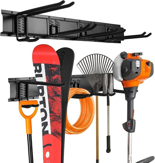 32‘’/48‘’ Garage Storage, Garage Organization, Garden Tool Organizer Wall Mount, 420lbs Adjustable Heavy Duty Metal Hanging Hooks, Yard Rack Hanger System Shovel Rake Broom Ladder Holder, Men Gift