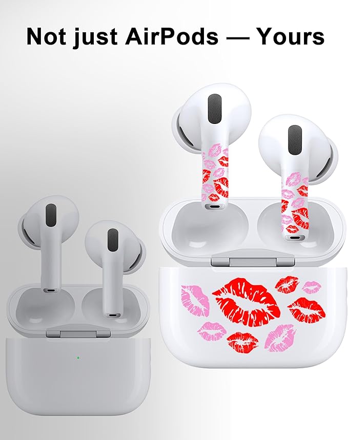 ROCKMAX Pink Lips Sticker for AirPods Pro 2nd Generation, Fashion Decal Skin Accessories for Earbuds and Charging Case, Universal Fit for AirPods 1/2/3/4 & AirPod Pro/Pro 2/Pro 3, Gift for Women&Girls