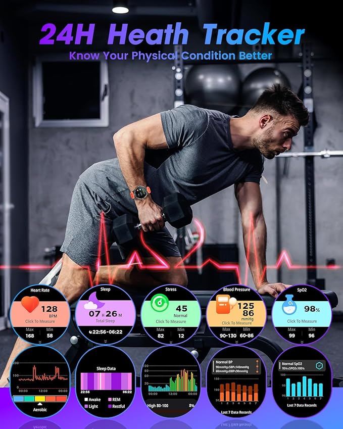 Smartwatch for Men Android Fitness Tracker: 1.53" Military Smart Watch with Flashlight Compass Make Answer Bluetooth Call Android iPhone Compatible 3ATM Waterproof Sport Watch Sleep Heart Rate Monitor