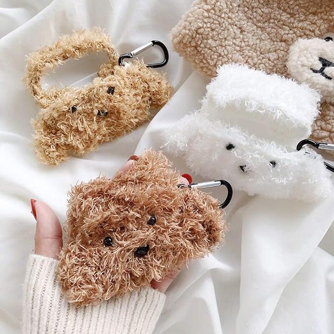SGVAHY Furry Case for AirPods Pro 3rd Generation Funny Cute 3D Cartoon Plush Design Soft Warm Fluffy AirPod Pro 3 Cover with Keychain Kawaii Anti-Fall Protective Case Women Girls(Teddy White)