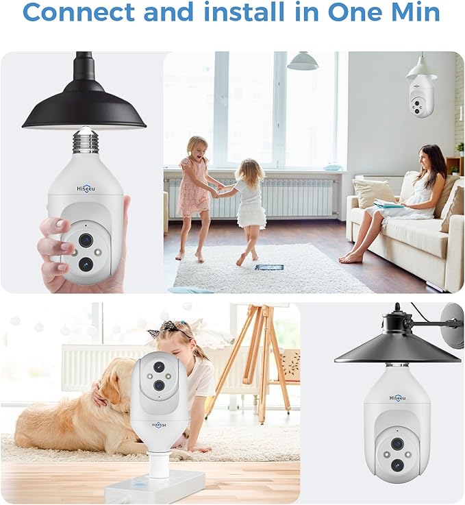 Hiseeu Dual Lens 10X Zoom 3MP Light Bulb Security Camera Indoor 5G& 2.4GHz WiFi,AI Human Detection,Motion Tracking,Two-Way Talk,Color Night Vision,Siren Alarm,24/7 Recording,Compatible with Alexa