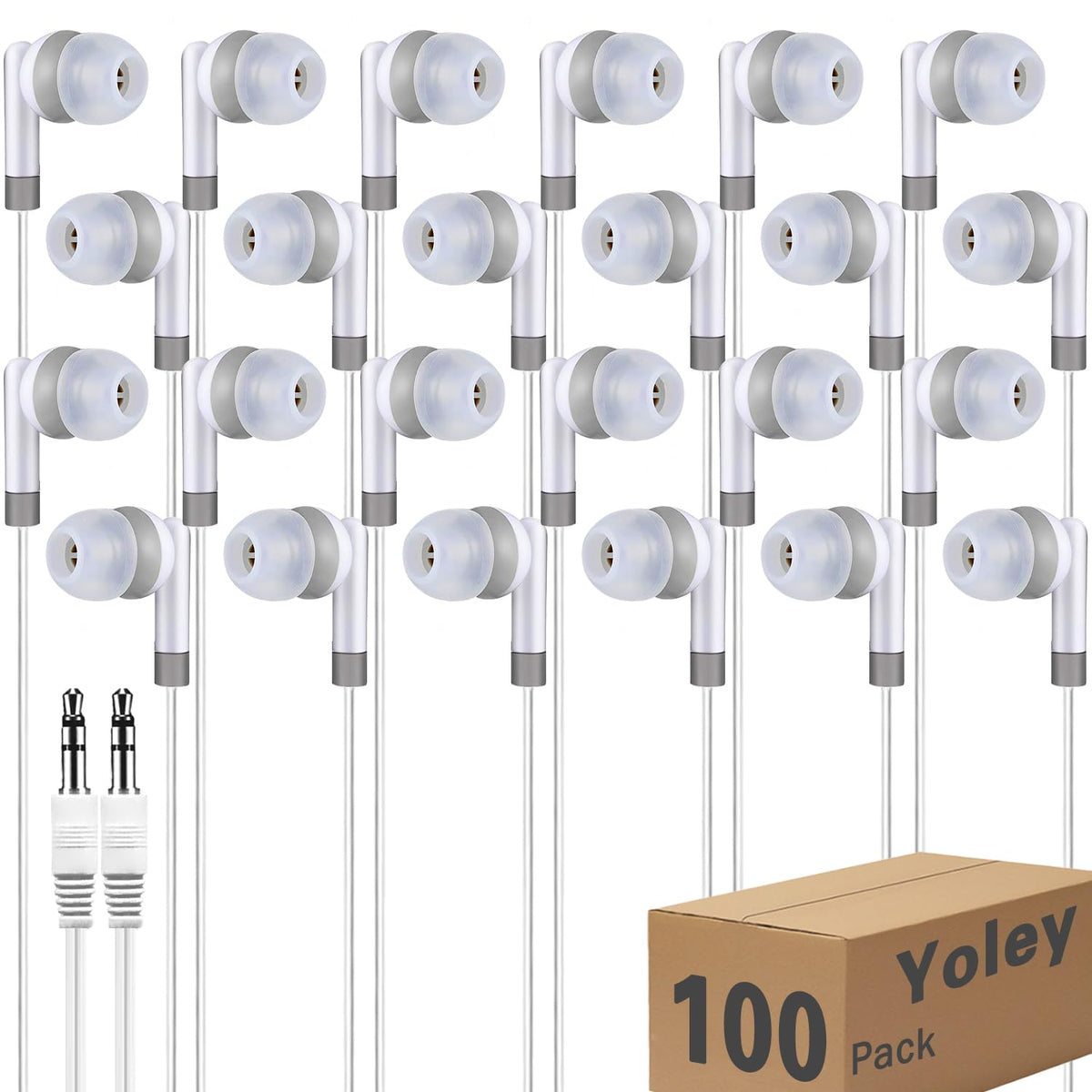 Kids Earbuds Headphones Bulk 100 Pack Class Set for School Classroom Students Children, Wholesale Durable Earphones (100 White)