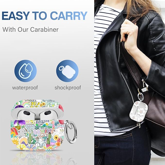 Maxjoy Compatible with AirPods 3rd Generation Case Cover, Cute Flowers Soft Protective for AirPod Gen 3 Charging Case,Cycing Car Cactus Lanyard